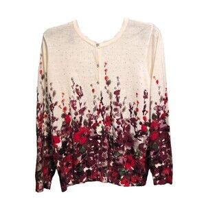 CD Daniels Floral Rhinestone Cardigan Size 1X 18/20 Red White Purple